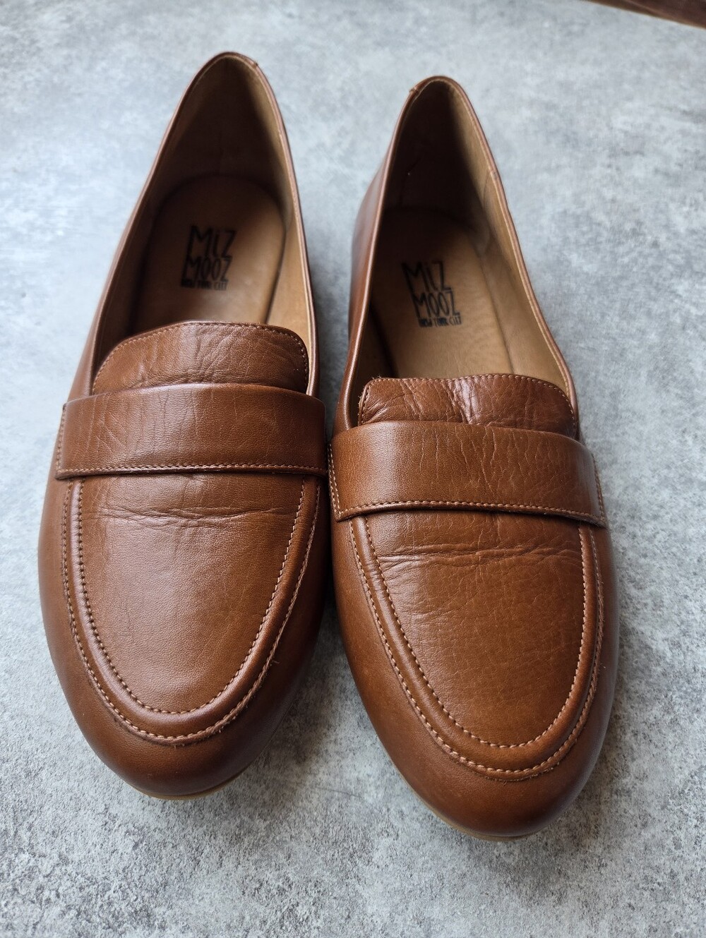 Miz Mooz Ken Tan Leather Penny Loafers Size 39 US 8.5-9